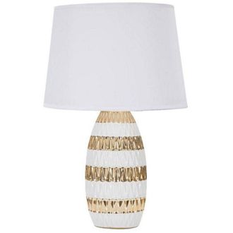 Dmora Lámpara de mesa Barr, Luz de escritorio, Luz de oficina, Lámpara de trabajo, 33x33 h50 cm, Blanco y Oro - Dmora