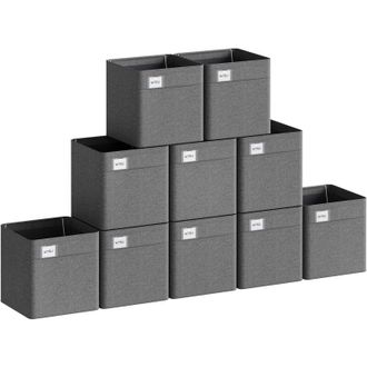 Woltu Juego De 10 Cajas De Almacenamiento Plegables De Tela, 25 L, Color Gris Oscuro - Woltu