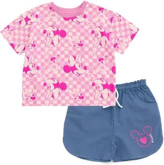 Disney Minnie Mouse 2-Piece Top and Shorts Set in Checkerboard Minnie at Nordstrom, Size 12M