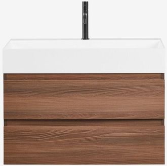 Sklum Conjunto De Mueble De Ba&ntilde;o En Madera Y Chapa De Fresno Con Lavabo Integrado Ona Sklum