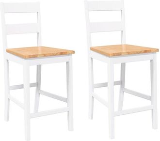 vidaXL Taburetes de bar 2 uds madera maciza blanca caucho Vidaxl
