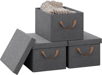 Woltu Juego De 3 Cajas De Almacenamiento Cesta De Almacenamiento Plegable Con Asas De Tela Gris 27l - Woltu