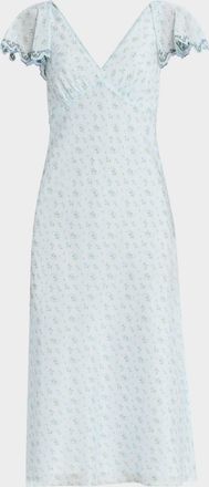 Rachel Antonoff Mia Floral Flutter-Sleeve Midi Dress