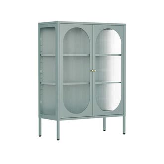 Oviala Aparador moderno de 2 puertas de 80 cm en metal y cristal verde salvia