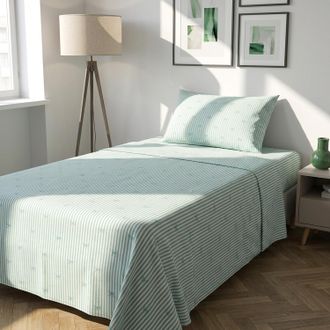 KASANOVA Completo letto 1 piazza e mezza righe fiocchi verde