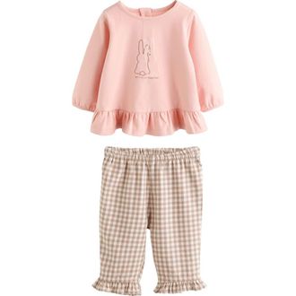 Next Bunny Graphic Top & Gingham Pants Set in Pink at Nordstrom, Size 0-3M