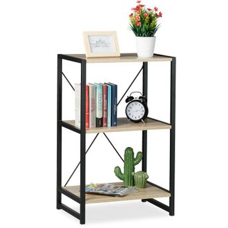 Relaxdays Relaxdays - Shelving Unit, Industrial Storage Design, Bookcase With 3 Shelves, hwd: 80x50x35 cm, PB/Metal, Brown/Black
