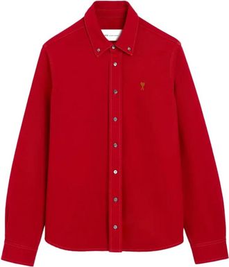 Ami Overhemden, Heren, Rood, M, Katoen, Logo-Geborduurd Shirt