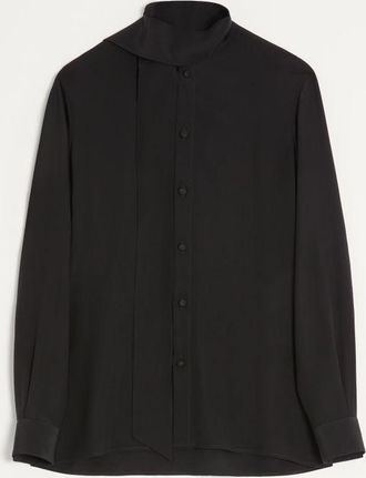 Valentino Camicia Valentino In Seta Crepe De Chine Con Collo A Sciarpa Uomo NERO 38