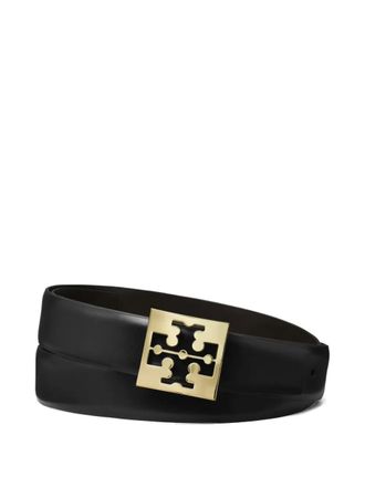 Tory Burch logo-buckle belt - women - Calf Leather - M - Black