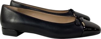 Stuart Weitzman Sleek Cap Toe Bow Flats in Black Leather