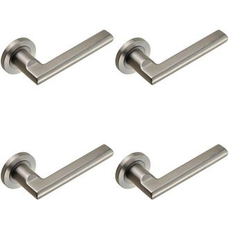 Loops 4x PAIR Slim Elliptical Handle on Round Rose Concealed Fix Satin Steel in Metallics