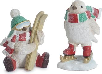 Melrose International Winter Sport Bird Figurine (Set of 6) - White, Blue, Red