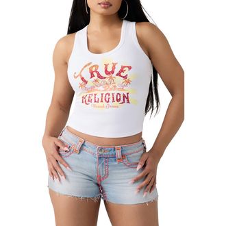 True Religion World Tour Logo Cotton Graphic Tank in Optic White at Nordstrom, Size Xx-Large