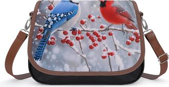 Generic Blue Jay Cardinal Bird Winter Womens Crossbody Bag Fashion Shoulder Handbags Message Tote Bag with Adjustable Strap