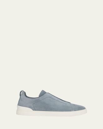 Ermenegildo Zegna Mens Triple Stitch Suede Sneakers