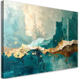 Feeby Cuadro En Lienzo, Imitac&oacute;n De Pintura Abstracta Verde Y Dorado, 120x80