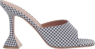 Amina Muaddi Gingham Fabric and Leather Open-Toe Sandals with Chunky Heel