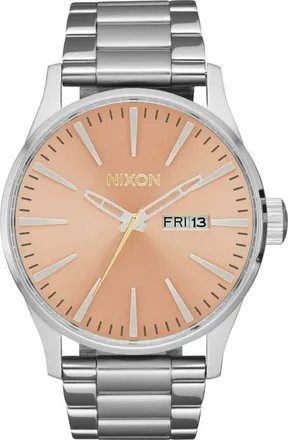 Nixon Sentry Bracelet Watch, 42mm in Silver /Coral at Nordstrom