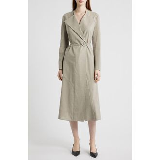BOSS Dimosal Long Sleeve Wool Midi Dress in Pumice at Nordstrom, Size 12