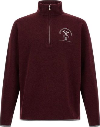 Brunello Cucinelli Sweatshirt met Halve Rits en Hoge Kraag - Heren - Sweatshirts - Rood - S - Katoen - Hoodies & sweatvesten