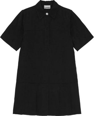Ganni Twill Mini Jurk - Dames - Korte kleedjes - Zwart - S - Kleedjes