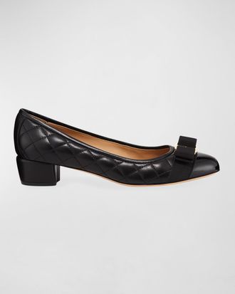 Ferragamo Vara Quilted Bow Ballet Pumps