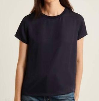 Patrick Assaraf Silk Short Sleeve Tee In Navy