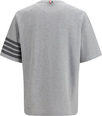Thom Browne Mens T-Shirt Textured Cotton Piqu&eacute; Pale Grey T-Shirts And Polos