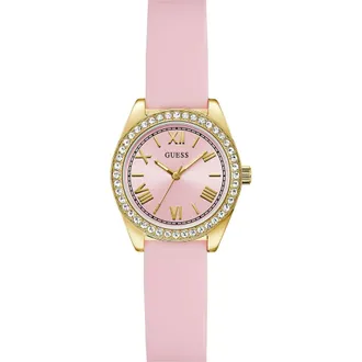 Guess Mini Luna Silicone Strap Watch, 30mm in Pink at Nordstrom
