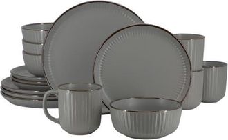 Elama Leo 16 Piece Stoneware Dinnerware Set in Dark Gray at Nordstrom