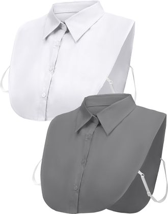 Tatuo 2 Pieces Fake Collar Detachable Collar for Women Shirts Dickey Half False Blouse Dickey, White, Gray, Medium