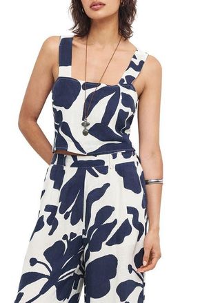 Vitamin A Tallows Crop Linen Cover-Up Top in Navy at Nordstrom, Size X-Small