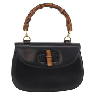 Gucci Vintage Convertible Bamboo Top Handle Leather Black Leather Handbag (Pre-Owned)