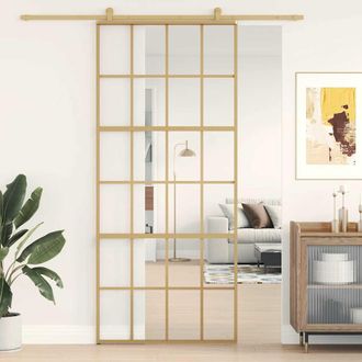 vidaXL Vidaxl - Puerta Corredera Dorada De Vidrio Esg Transparente Y Aluminio