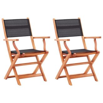 vidaXL Vidaxl - Sillas Plegables Jard&iacute;n 2 Uds Madera Eucalipto Textilene Negro