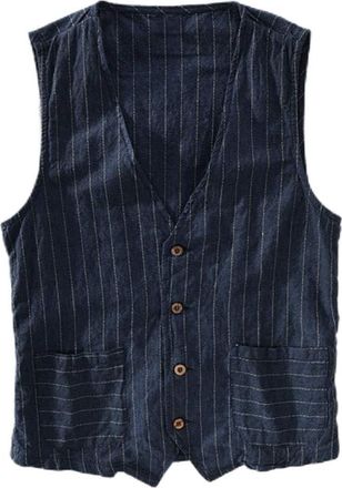 Generic Waistcoats for Men Linen Sleeveless Summer Casual Button down V Neck Stylish Work Shirt with Pocket Breathable Regular Fit Lightweight Comfy Vintage B