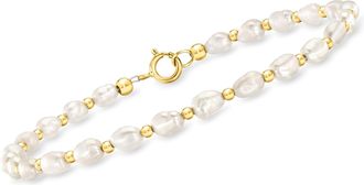 RS Pure by Ross-Simons 3-4mm Cultured Baroque Pearl and 14kt Yellow Gold Bead Bracelet