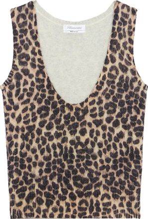 Blumarine Sleeveless Alpaca Blend Leopard Print Top