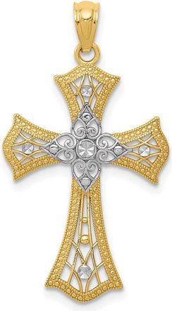 Diamond2Deal 14k Yellow Gold Rhodium Diamond-Cut Cross Pendant