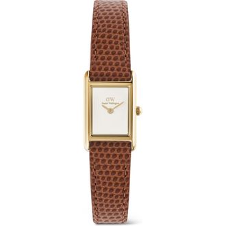 Daniel Wellington Bound Mini Tank Leather Strap Watch, 17mm x 26mm in Gold-Tone/Tan at Nordstrom