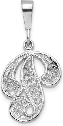 Diamond2Deal 10K White Gold Filigree Initial P Pendant