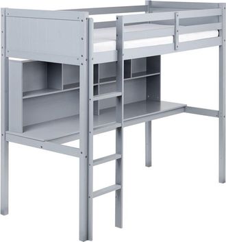 Beliani Letto a soppalco per bambini con scrivania e scala Letto a soppalco con struttura in legno di pino multifunzionale Grigio Foucamont