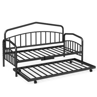 Costway Costway Single Daybed with Rolling Pull Out Trundle No Box Spring Needed in Black