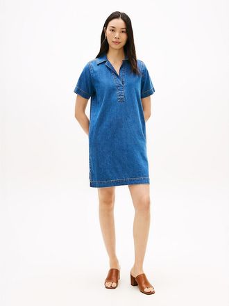 Tommy Hilfiger Womens Open Placket Denim Mini Dress - Blue - XXL