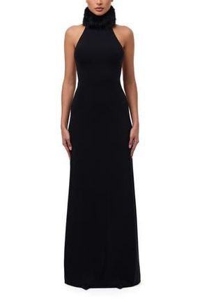 Naked Wardrobe Halter Dress with Removable Faux Fur Collar in Black at Nordstrom Rack, Size Large