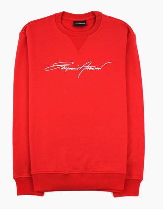 Emporio Armani Mens Emporio Armani Embroidered Signature Logo Sweatshirt Rosso Red - Size: 40