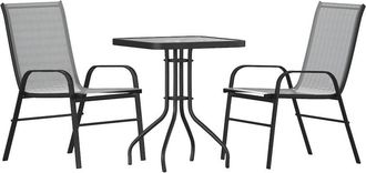 Flash Furniture 3 Piece Set - 23.5 Tempered Glass Patio Table, 2 Gray Stack Chairs