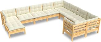 vidaXL Muebles De Jard&iacute;n 10 Piezas Y Cojines Madera De Pino Crema Vidaxl