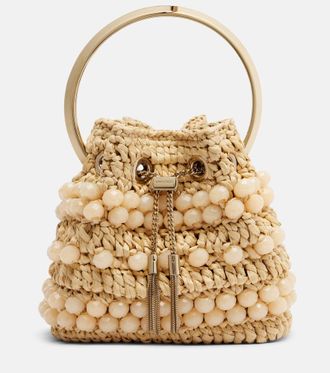 Jimmy Choo London Bon Bon Small beaded raffia bucket bag